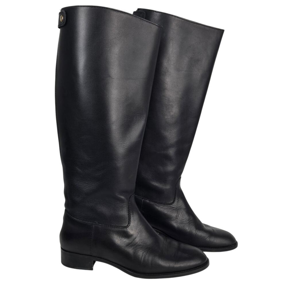 J. CREW Riding Boots Black Leather Size 9 WIDE CALF Field Kindling Zipper Moto